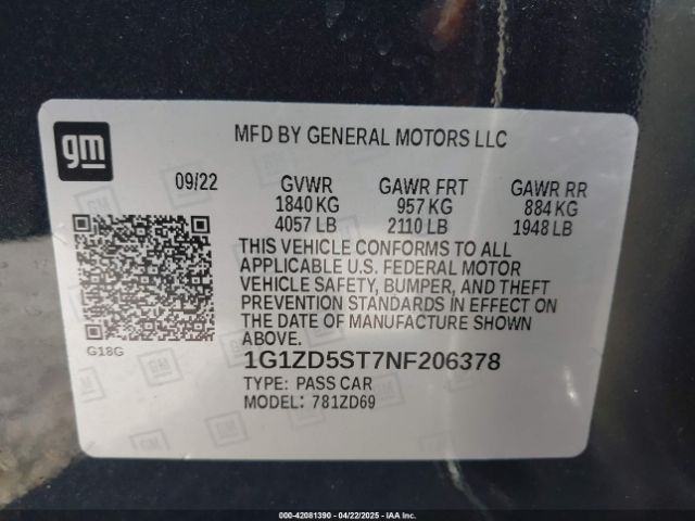 2022 CHEVROLET MALIBU 1G1ZD5ST7NF206378 Photo 8