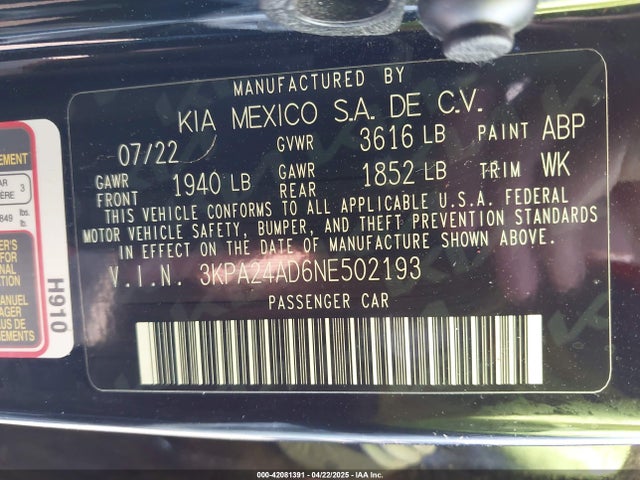 KIA RIO LX 2022 3KPA24AD6NE502193 Image 9