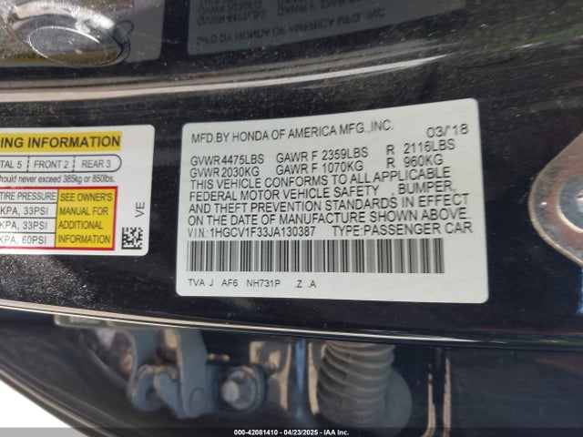 1HGCV1F33JA130387 Honda Accord Sport
