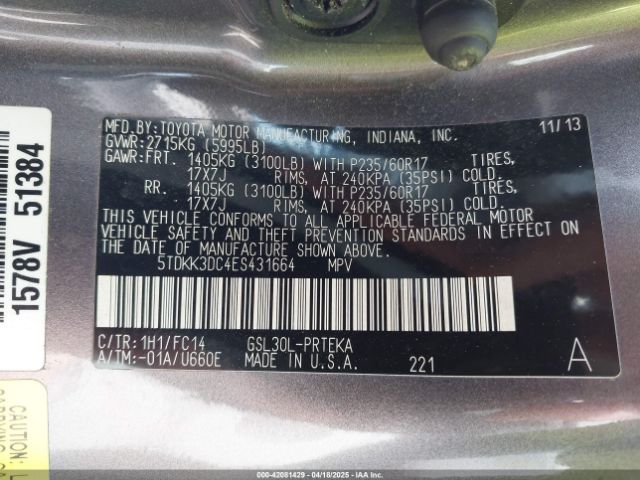 5TDKK3DC4ES431664 Toyota Sienna Le V6 8 Passenger