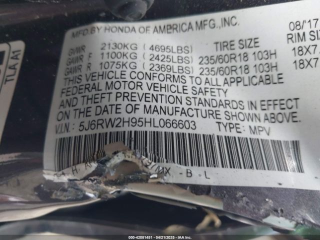 5J6RW2H95HL066603 Honda Cr-v Touring