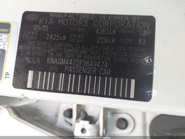 KNAGM4A72F5649474 KIA Optima Lx