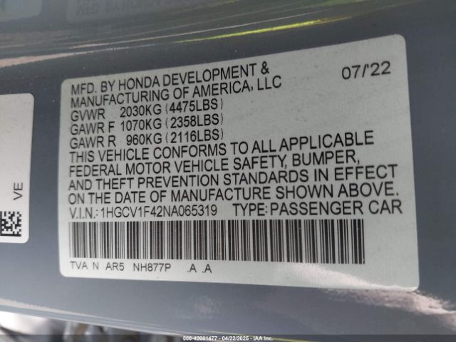 1HGCV1F42NA065319 Honda Accord Sport Special Edition