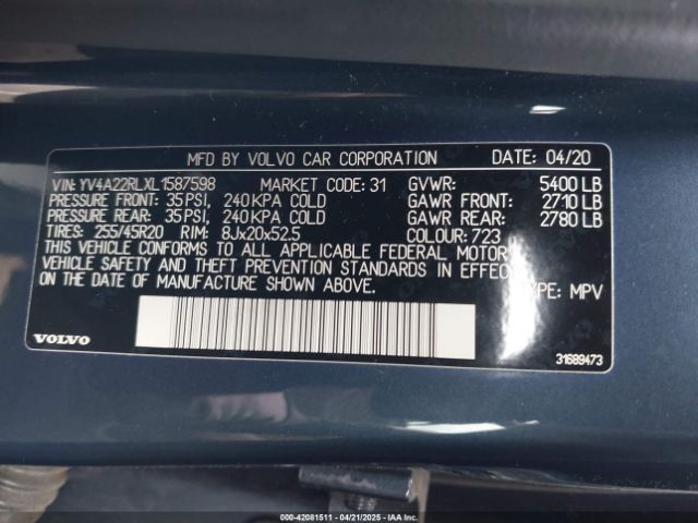 2020 VOLVO XC60 YV4A22RLXL1587598 Photo 8