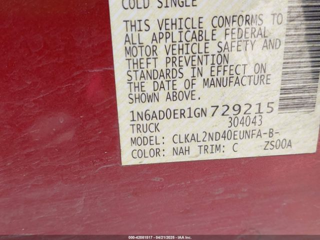 1N6AD0ER1GN729215 Nissan Frontier Sv