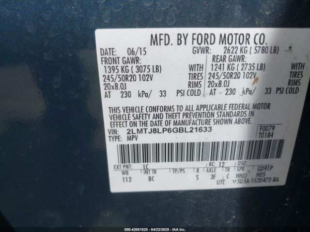 2LMTJ8LP6GBL21633 Lincoln Mkx Reserve
