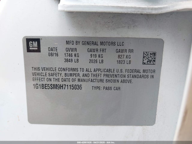 1G1BE5SM9H7115036 Chevrolet Cruze Lt Auto