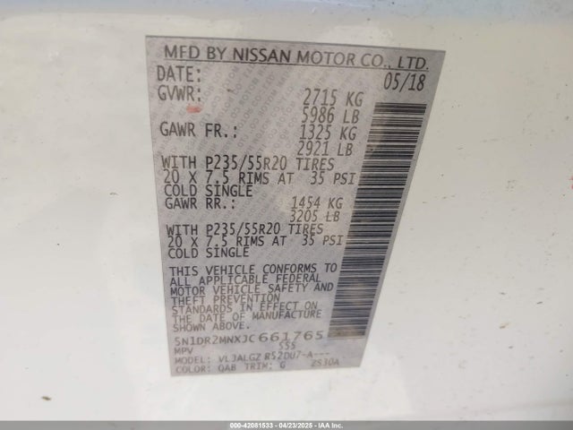 5N1DR2MNXJC661765 Nissan Pathfinder Sl