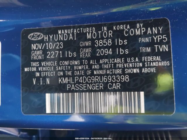KMHLP4DG9RU693398 Hyundai Elantra Limited