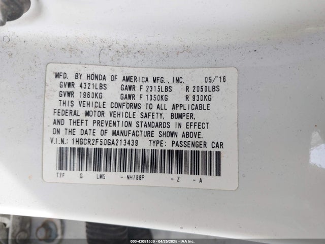 1HGCR2F50GA213439 Honda Accord Sport