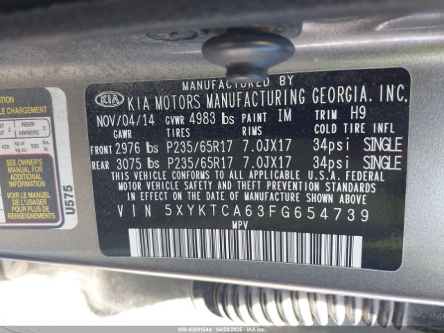 5XYKTCA63FG654739 KIA SORENTO LX