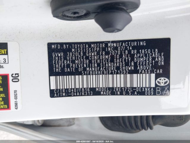 5YFBURHE9EP171392 Toyota COROLLA LE