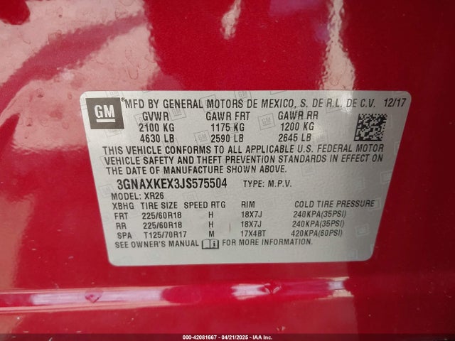 Chevrolet EQUINOX LT 2018 3GNAXKEX3JS575504 Image 9