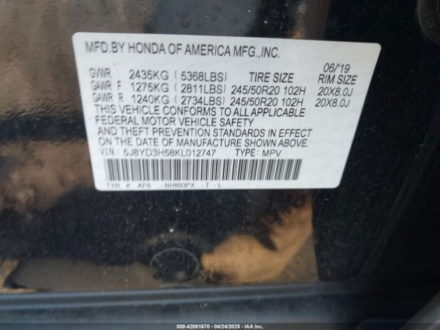 2019 ACURA MDX 5J8YD3H58KL012747 Photo 8