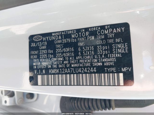KM8K12AA7LU424244 Hyundai Kona Se