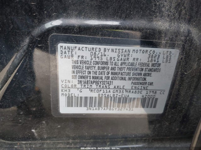 3N1AB7AP8GY327431 Nissan SENTRA S