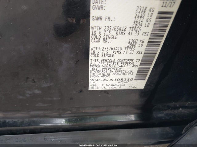 5N1AZ2MG7JN108130 Nissan MURANO SL
