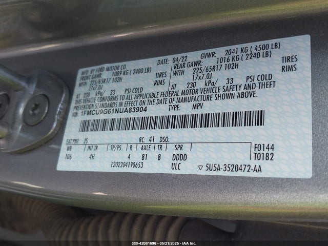 1FMCU9G61NUA83904 Ford dragon di tc