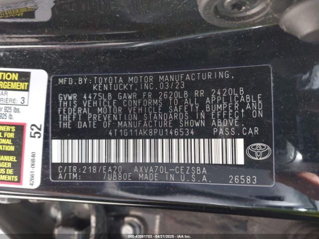 4T1G11AK8PU146534 Toyota CAMRY SE