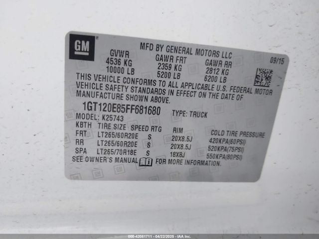 2015 GMC SIERRA 2500HD 1GT120E85FF681680 Photo 8
