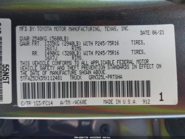 5TFAZ5CN3MX112481 Toyota Tacoma Sr5 V6