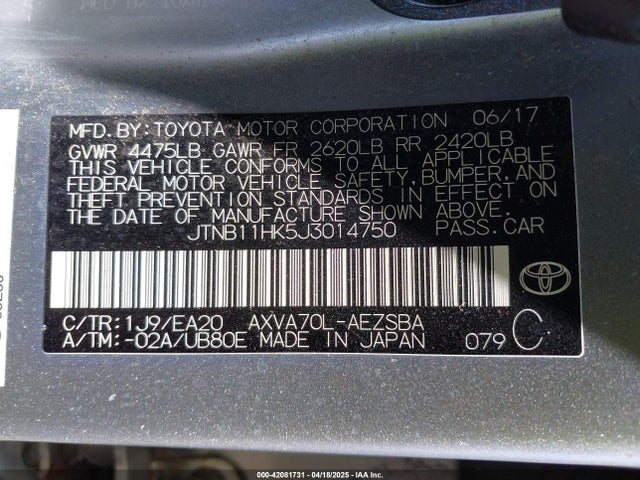 JTNB11HK5J3014750 Toyota CAMRY SE