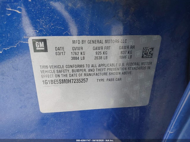 1G1BE5SM0H7235257 Chevrolet Cruze Lt Auto