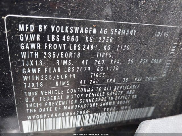 WVGBV7AX6GW542656 Volkswagen TIGUAN SE
