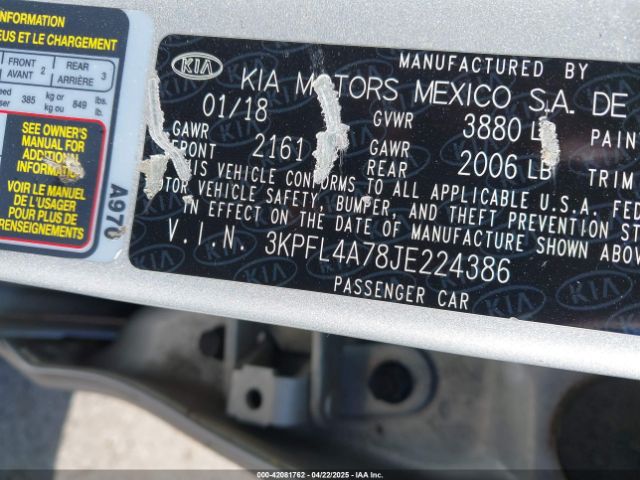 3KPFL4A78JE224386 KIA FORTE LX