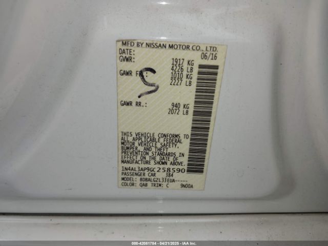 1N4AL3AP9GC258590 Nissan Altima 2.5 S