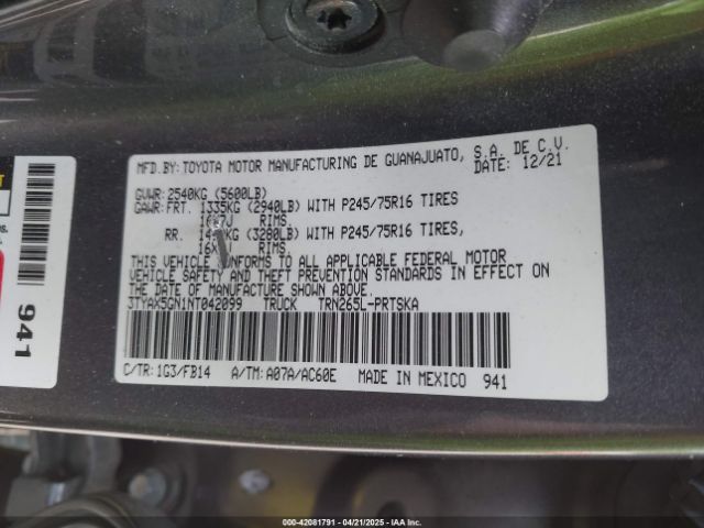 3TYAX5GN1NT042099 Toyota Tacoma Sr