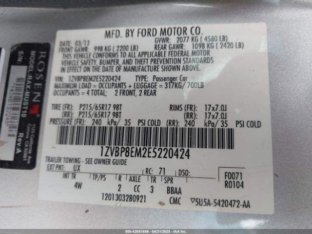 1ZVBP8EM2E5220424 Ford Mustang V6 Premium
