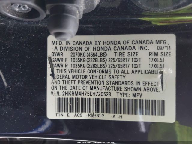 2HKRM4H75EH720523 Honda Cr-v Ex-l