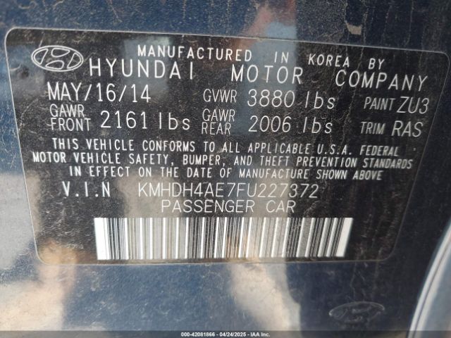 KMHDH4AE7FU227372 Hyundai Elantra Limited