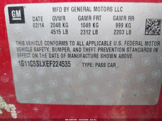 1G11C5SLXEF224535 Chevrolet MALIBU 1LT
