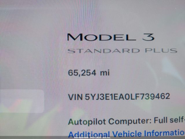 5YJ3E1EA0LF739462 Tesla Model 3 Standard Range Plus Rear-wheel Drive/standard Range Rear-wheel Drive