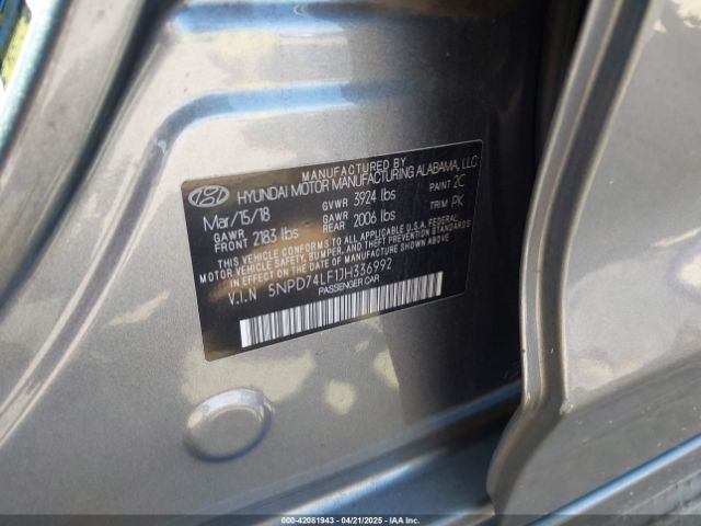 5NPD74LF1JH336992 Hyundai ELANTRA SE