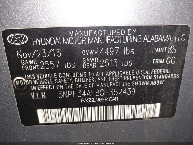 5NPE34AF8GH352439 Hyundai Sonata Sport
