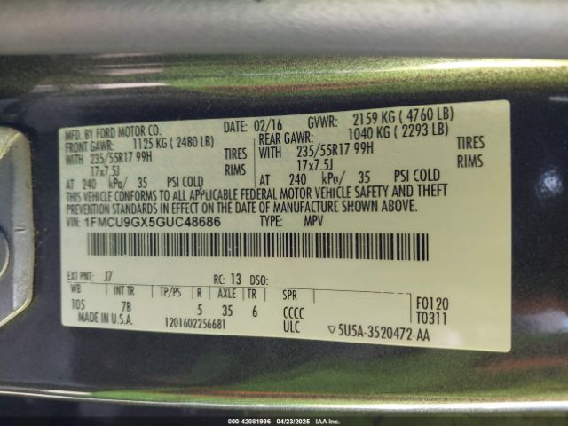 1FMCU9GX5GUC48686 Ford ESCAPE SE
