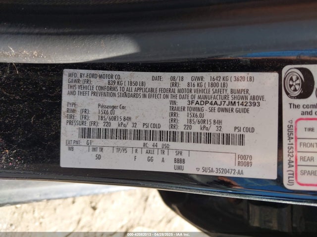 3FADP4AJ7JM142393 Ford FIESTA S