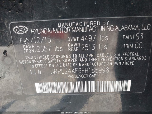 5NPE24AF6FH185998 Hyundai SONATA SE