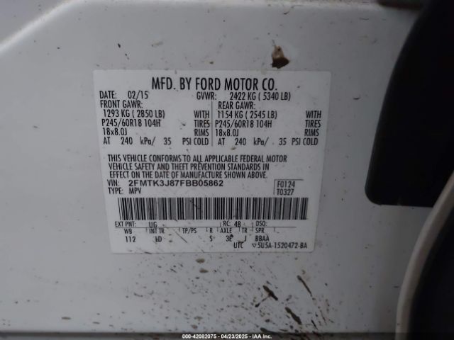 2FMTK3J87FBB05862 Ford EDGE SEL