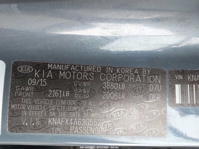 KNAFX4A63G5522776 KIA FORTE LX