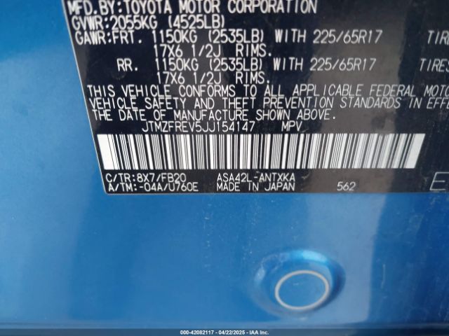JTMZFREV5JJ154147 Toyota RAV4 LE