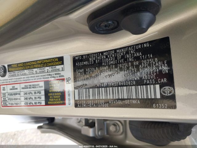 4T4BF1FK5FR460828 Toyota CAMRY LE