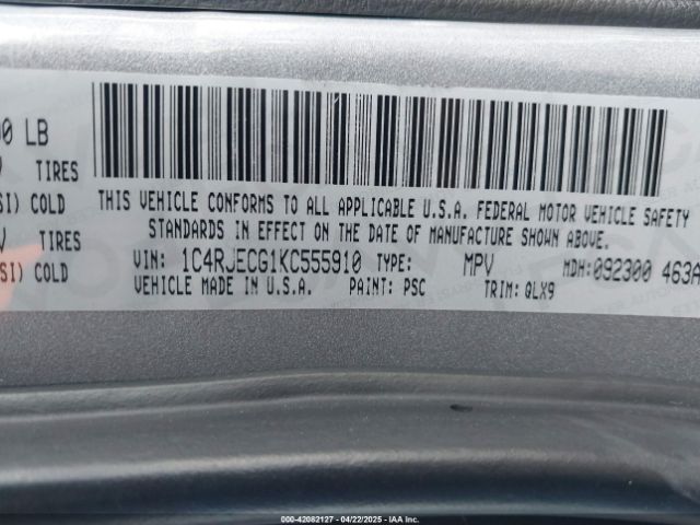 1C4RJECG1KC555910 Jeep Grand Cherokee High Altitude 4x2