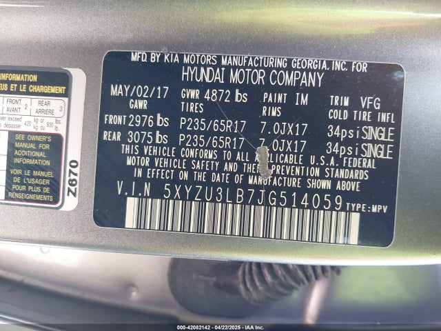 5XYZU3LB7JG514059 Hyundai Santa Fe Sport 2.4l