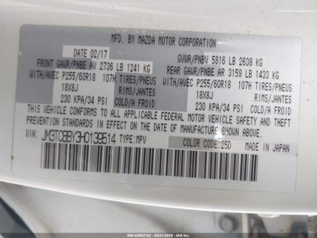 JM3TCBBY3H0139514 Mazda CX-9 SPORT