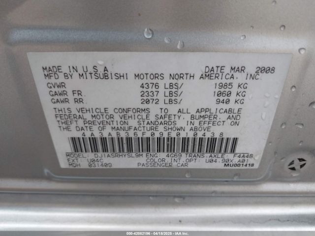2009 MITSUBISHI GALANT 4A3AB36F09E010438 Photo 8