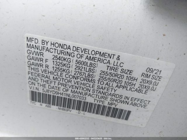 5J8YD9H41NL007033 Acura Mdx Technology Package